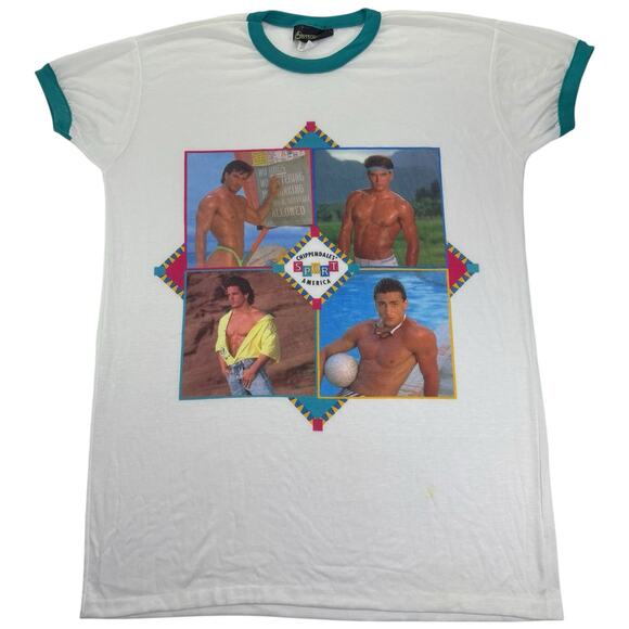 Vintage 1980s Chippendale's Ringer One Size Fits All Sport T Shirt Stripper Gay - Picture 1 of 7